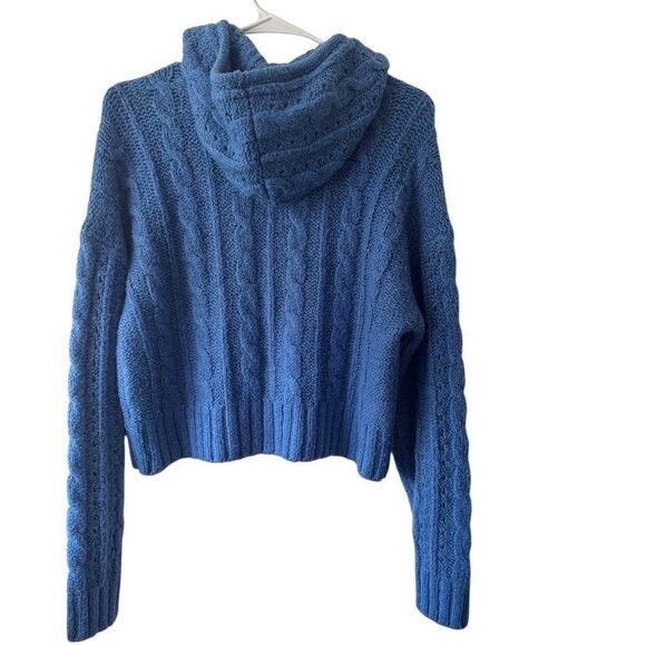 AMERIAN EAGLE Women's Size SMALL Hoodie Cable Knit Cropped Blue Full Zipper - Picture 3 of 6